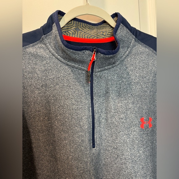 Under Armour Loose Cold-Gear Men's 2XL 1/4 Zip Navy/Grey Long Sleeve Pullover - Picture 3 of 14